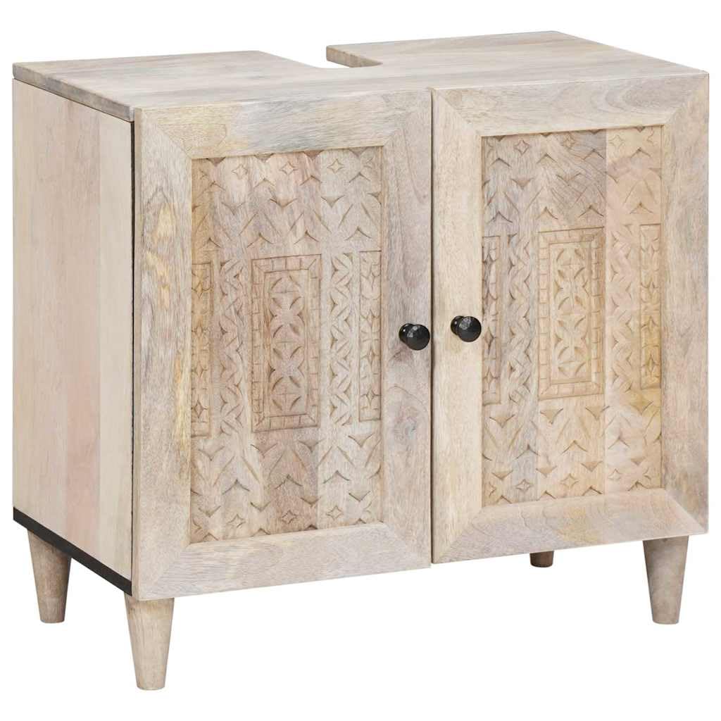 Juego de muebles de baño de 2 piezas, color blanco, 62 x 33 x 58 cm, soporte de madera, espejo de 50 x 70 cm, espejo plano, diseño moderno, robusto y duradero, para baños pequeños