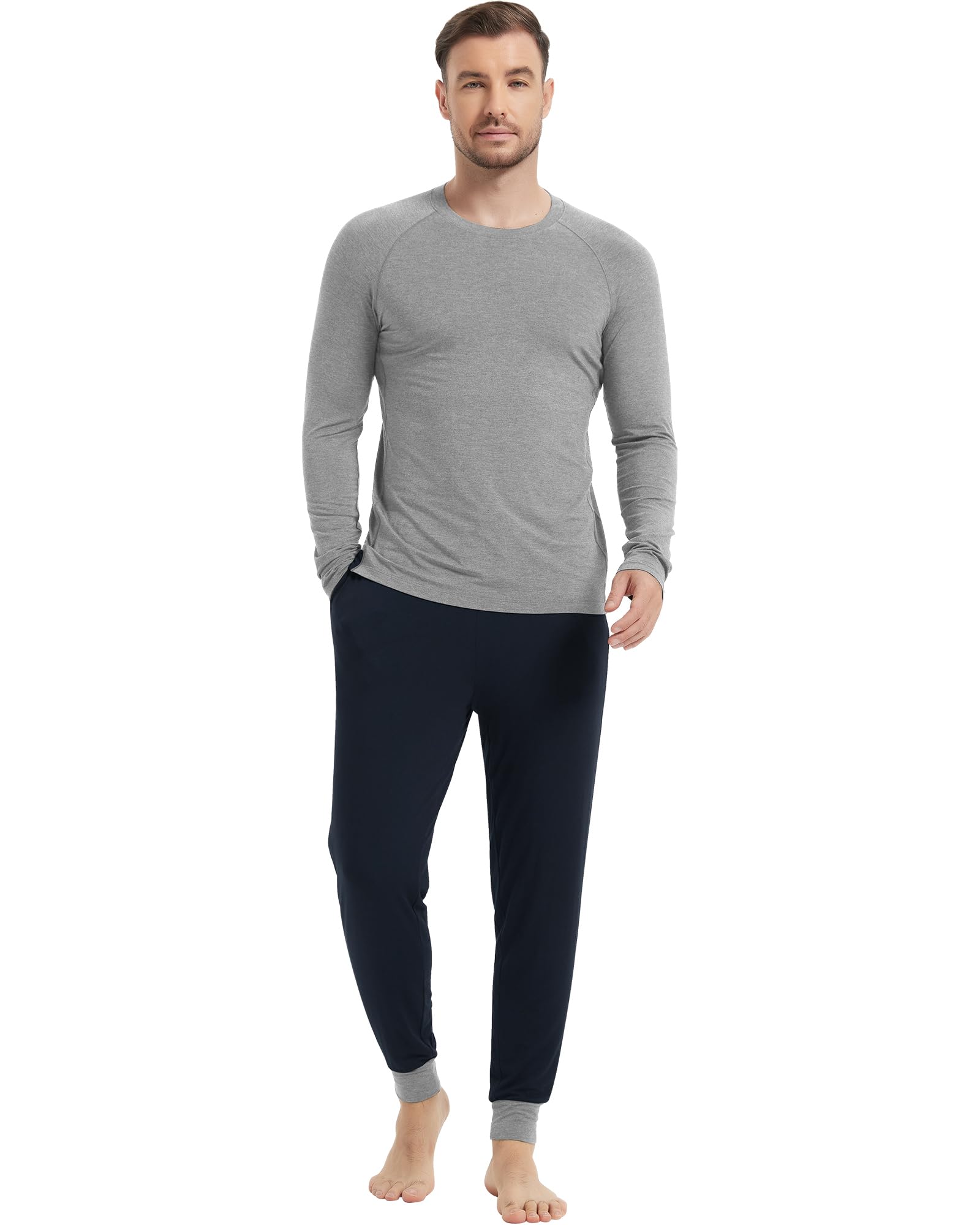 NACHILA Mens Pajamas Set Viscose Made from Bamboo Crew Neckline Top Pjs