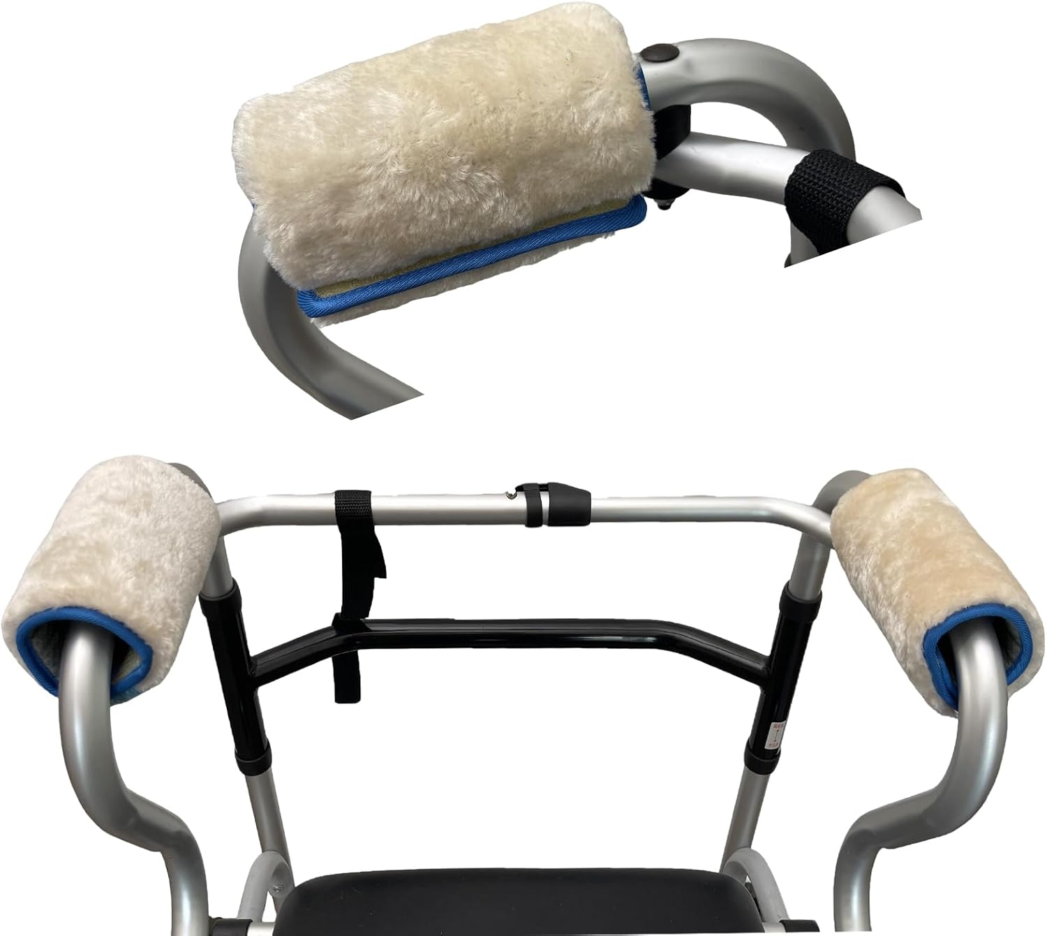 Walker Handle Cushions - Padded Hand Covers - Soft Cushion Padding Medical for Folding Rolling Wheelchair, Rollator Handle, Senior, Elderly Grippers - Crutch Handle Pad Grips - Mobility Aid Plush Khaki