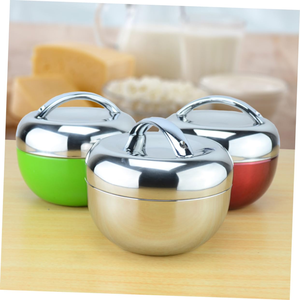 Fiambrera Térmica de Acero Inoxidable con Compartimentos Forma de Manzana Caja Almuerzo Hermética para Comida Caliente para Trabajo y Escuela