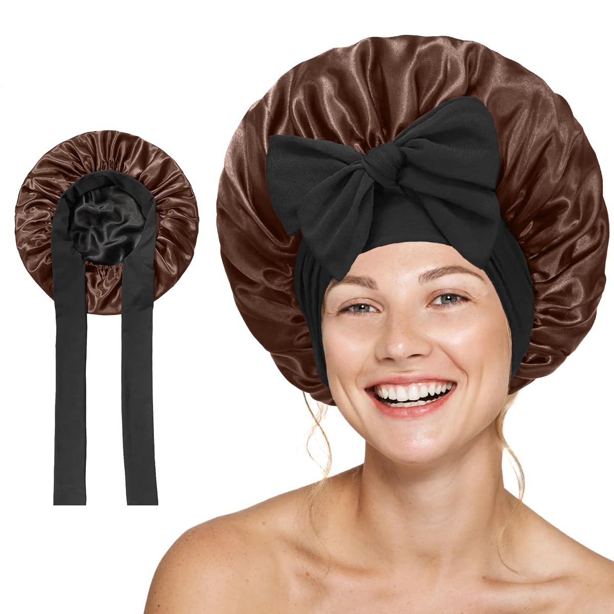 Merdia Satin Hair Bonnet for Women with Soft Elastic Tie Band | Elastic and Reusable Shower Hair Caps | Satin Bonnet for Sleeping Women, Shower Caps |