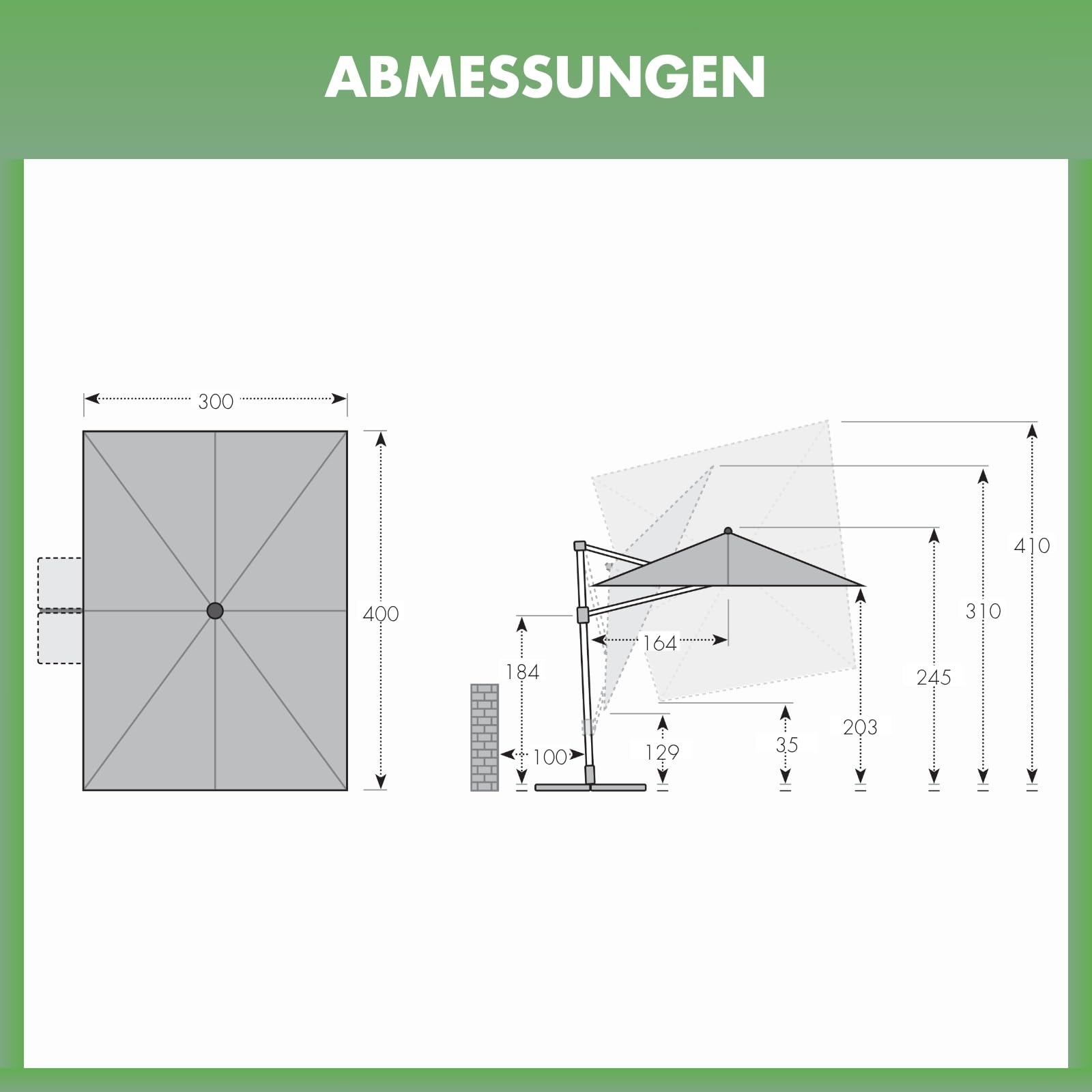 Doppler Pendelschirm Jack 300x400cm, Anthrazit, mit Kurbel, UV-Schutz 50+ | Rechteckiger Gartenschirm, Alu-Gestell, schrägstellbar, beidseitig schwenkbar & 360° drehbar, inkl. Standkreuz