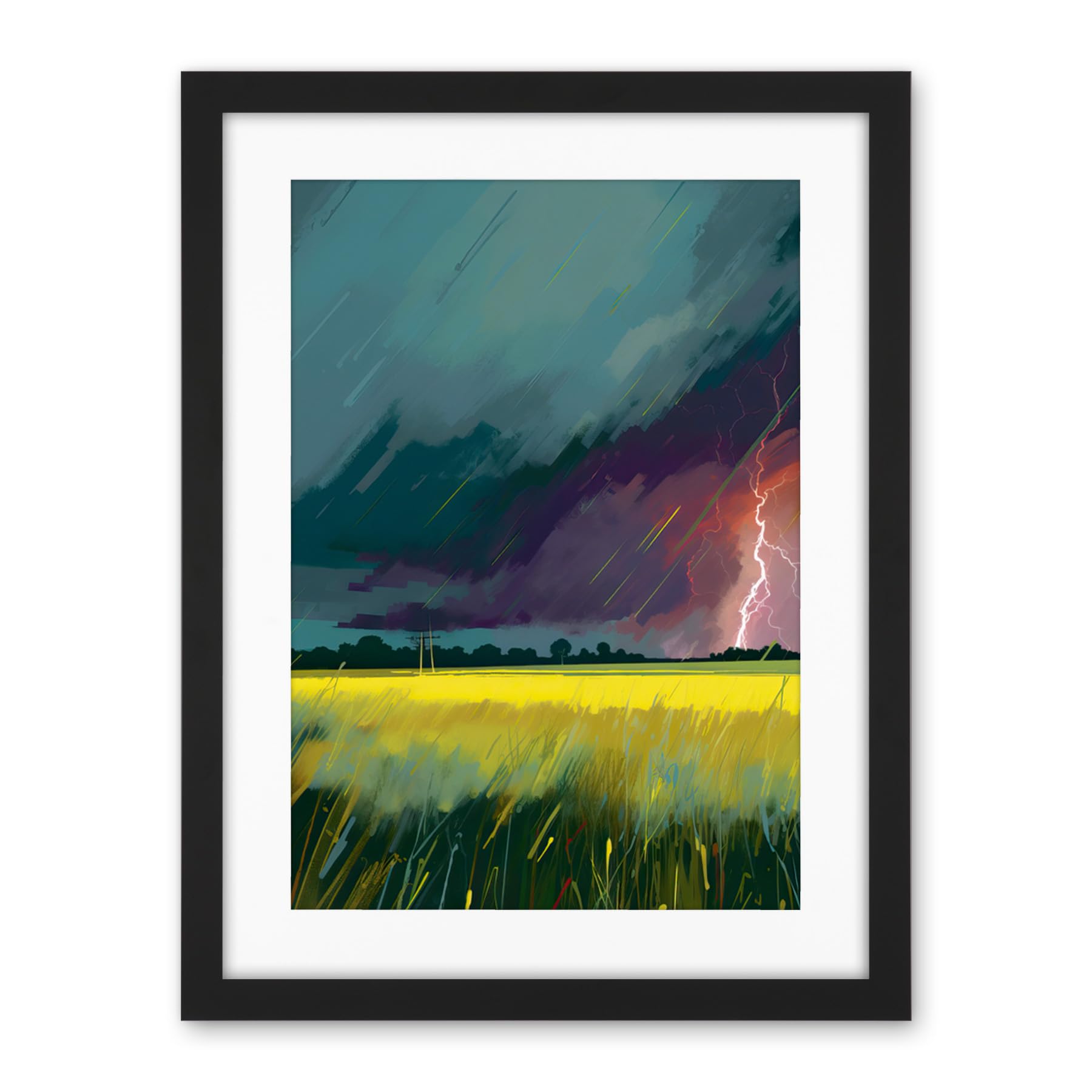 Artery8 Lightning Strike Over an Open Countryside Field Artwork Framed Wall Art Print 18X24 Inch