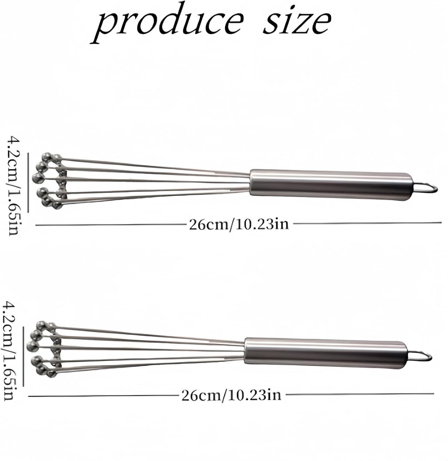 2 Pieces 10.23inch Stainless Steel Ball Whisks,Durable Manual Egg Beater, Whisk Set for Cooking,Cream whisk, kitchen baking tool,Dishwasher Safe - Image 3