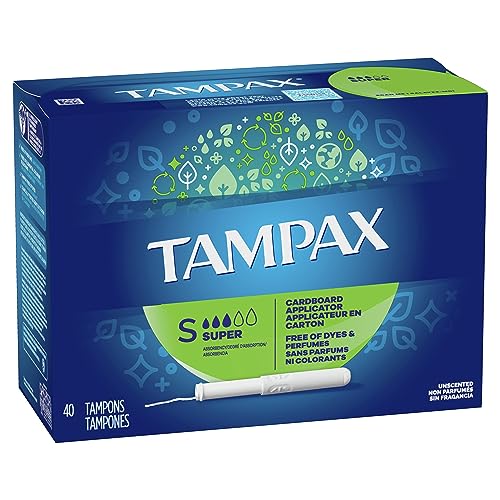 Image of Tampax Tampons, Super Absorbency | Cardboard Applicator | Leakguard Skirt | Unscented | 40 Count Pack