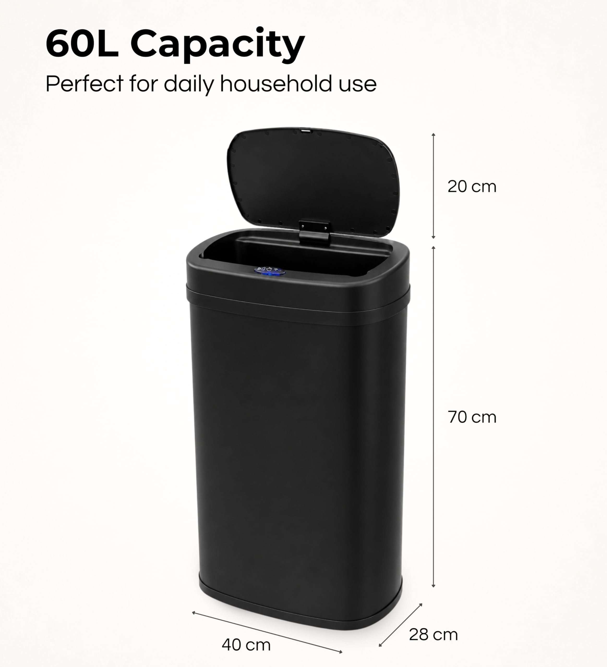 Five Stars® Mülleimer mit Sensor - 60 Liter - Edelstahl - Küche - Schwarz