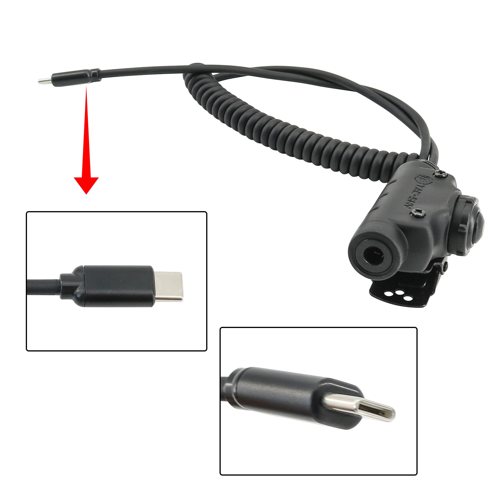 Adapter U94 V2 PTT do wtyczki Tepy-C Taktyczny zestaw słuchawkowy akcesoria kompatybilne z telefonami iPhone 17 16 15 / Samsung Galaxy S8 S9 S10 S20 Plus (C0034BK-MILIT)