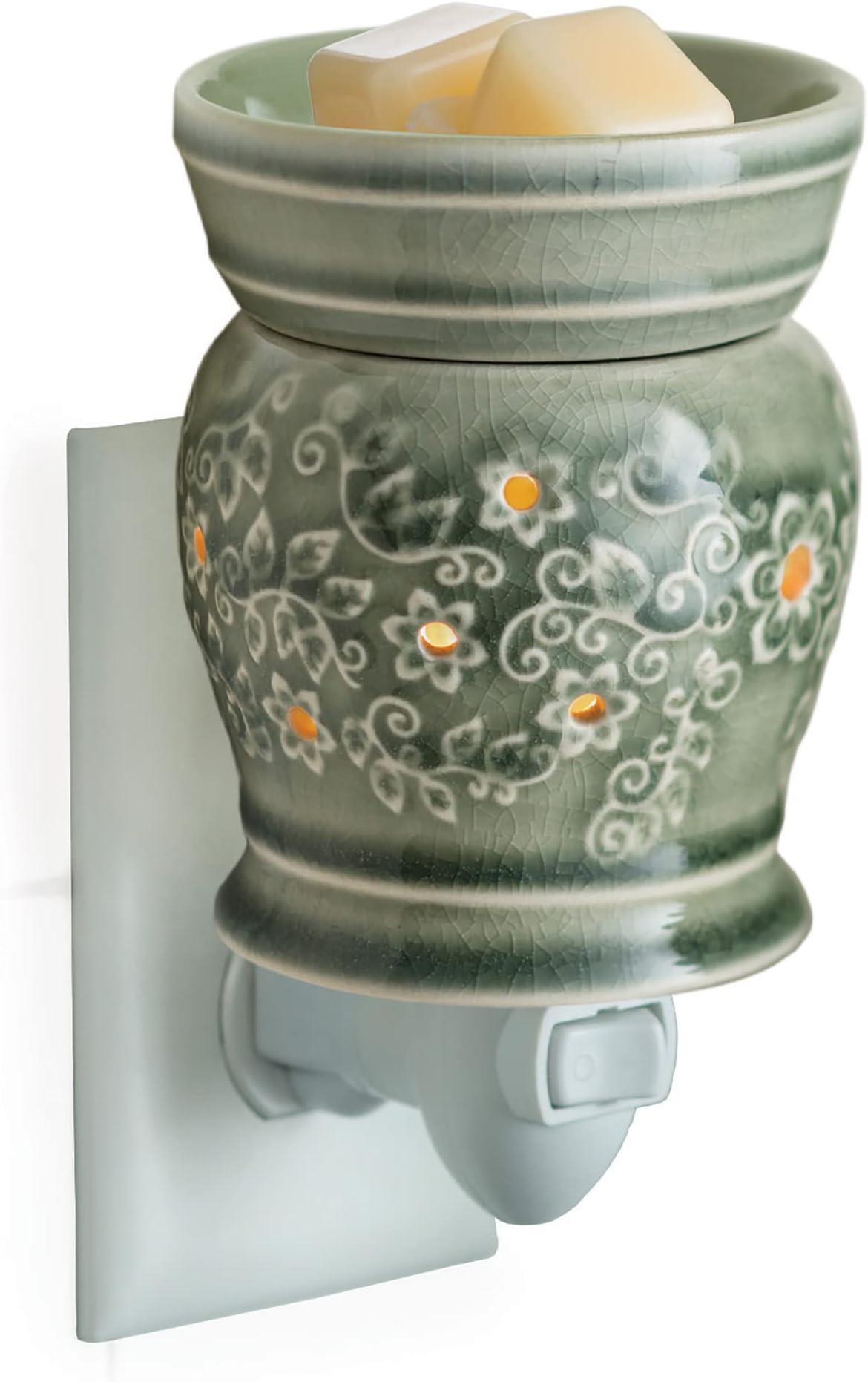 Candle Warmers Etc Pluggable Fragrance Warmer- Decorative Plug-in for Warming Scented Candle Wax Melts and Tarts or Fragrance Oils, Green Perennial