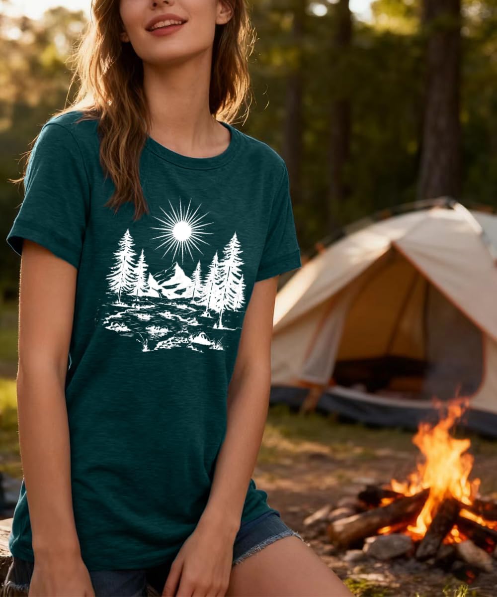 Hiking Shirt for Women Funny Nature Sunrise Graphic Mountain T Shirt Summer Casual Workout Short Sleeve Adventure Tees - Image 5