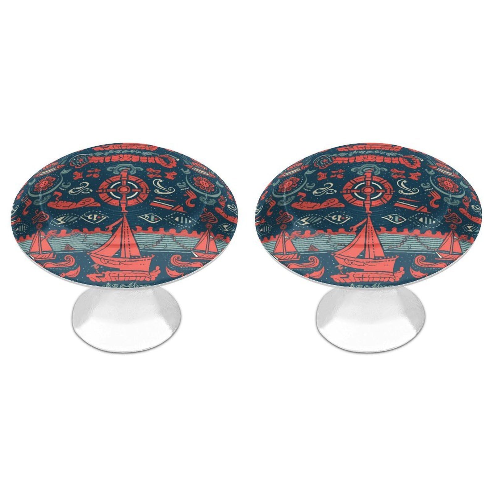 QMNLKH Sailboat Pattern Cabinet Knobs for Home, Round Drawer Pulls for Kitchen, Personalized Cupboard Handles with Screw, Fashion Dresser Knobs for Office, Drawer Handles, 2 Packs