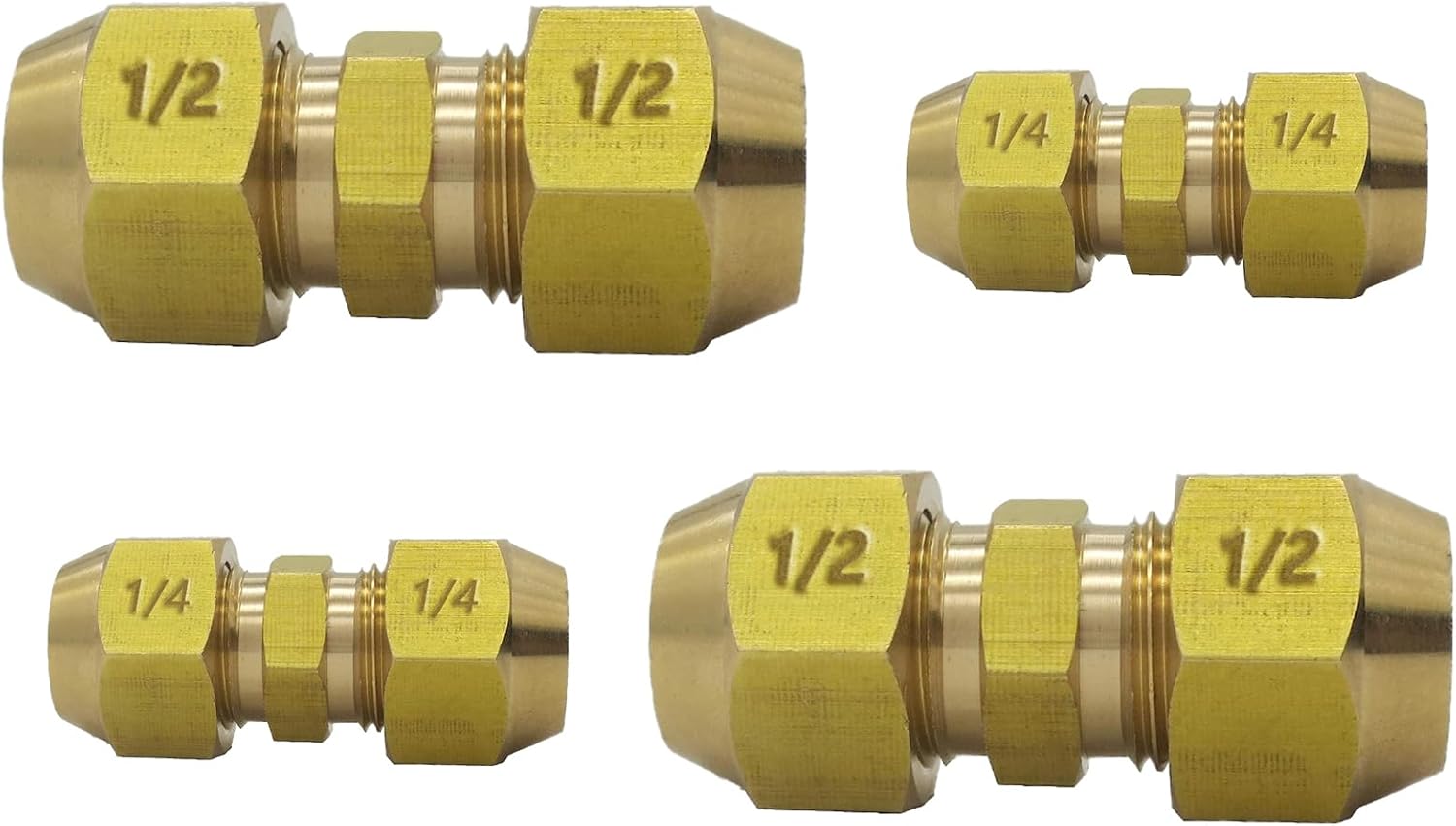4PCS 1/2" & 1/4"Copper Pipe Extension Joint Connectors for Air Conditioning Pipe Coupling Adapters with Flare Nuts and Connectors f For Butt Copper Tube Diameter (1/4" 6.35mm),（1/2" 12.7mm）