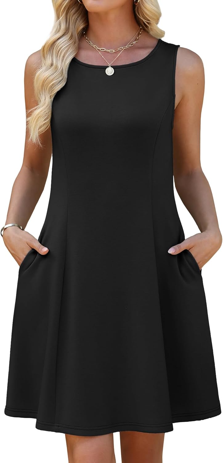WEACZZY Womens Summer Sleeveless Dresses 2026 Boat Neck A-Line Casual Elegant Cocktail Dress with Pockets - Image 2