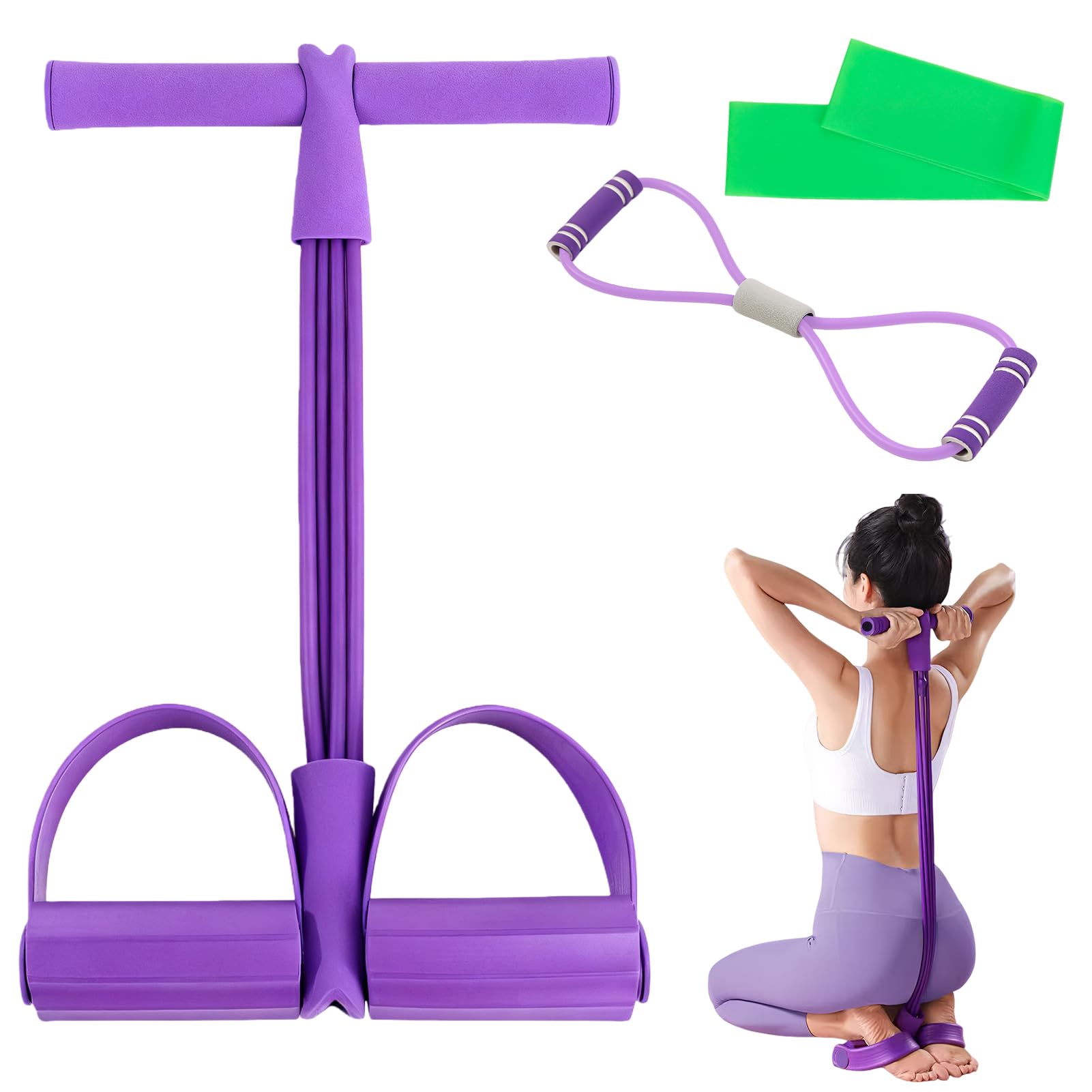 Foot Pedal Resistance Band with Handle, 3 Pcs Multifunction Abdominal Trainer, Sit Up Exercise Equipment for Yoga Weight Loss Fitness, Full Body Home Workout Elastic Bands