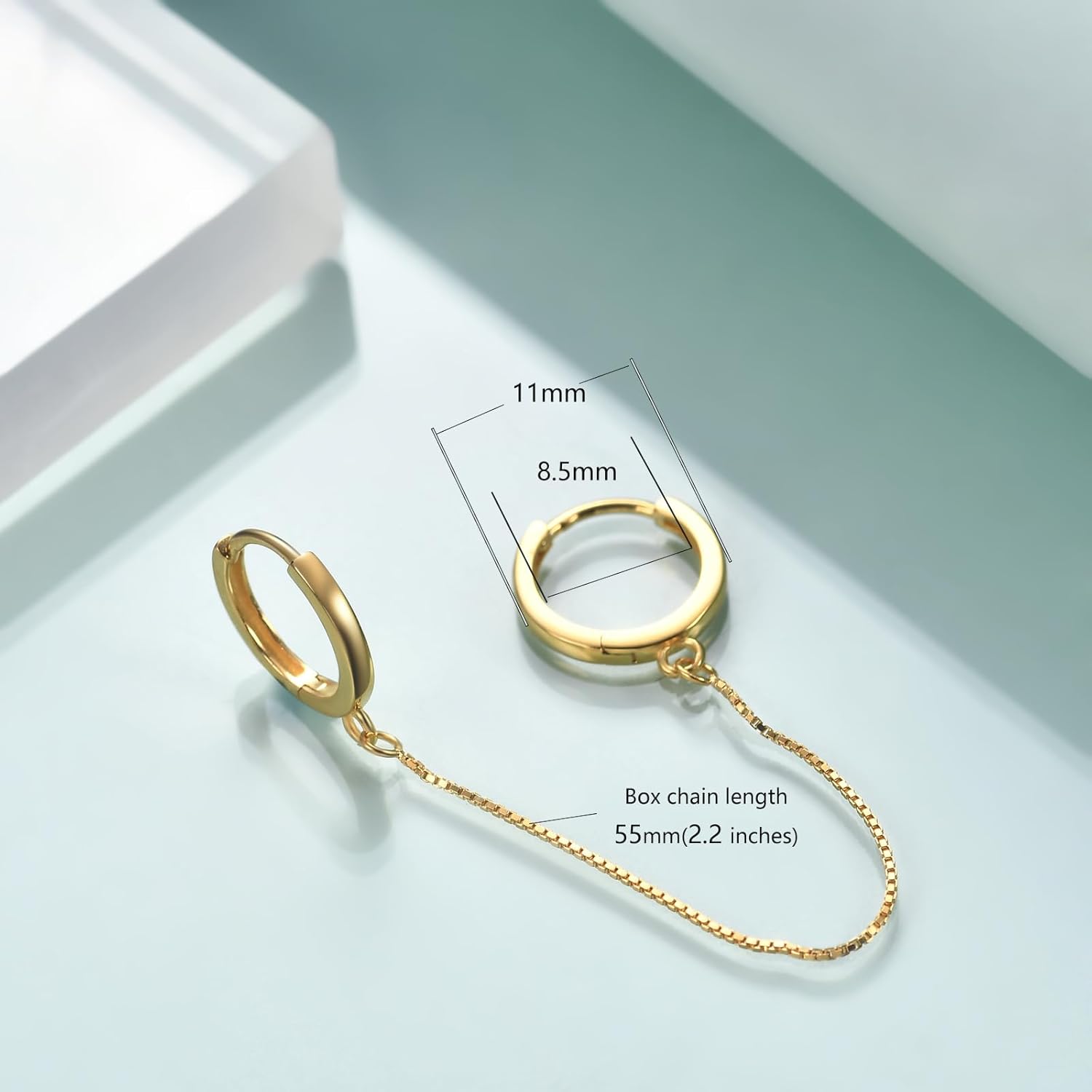 Rnivida 925 Sterling Silver Double Hoop Chains Earrings Double Piercing for Women,Dangle Hoop Earrings Two Holes Piercing Jewelry Gifts - Image 3