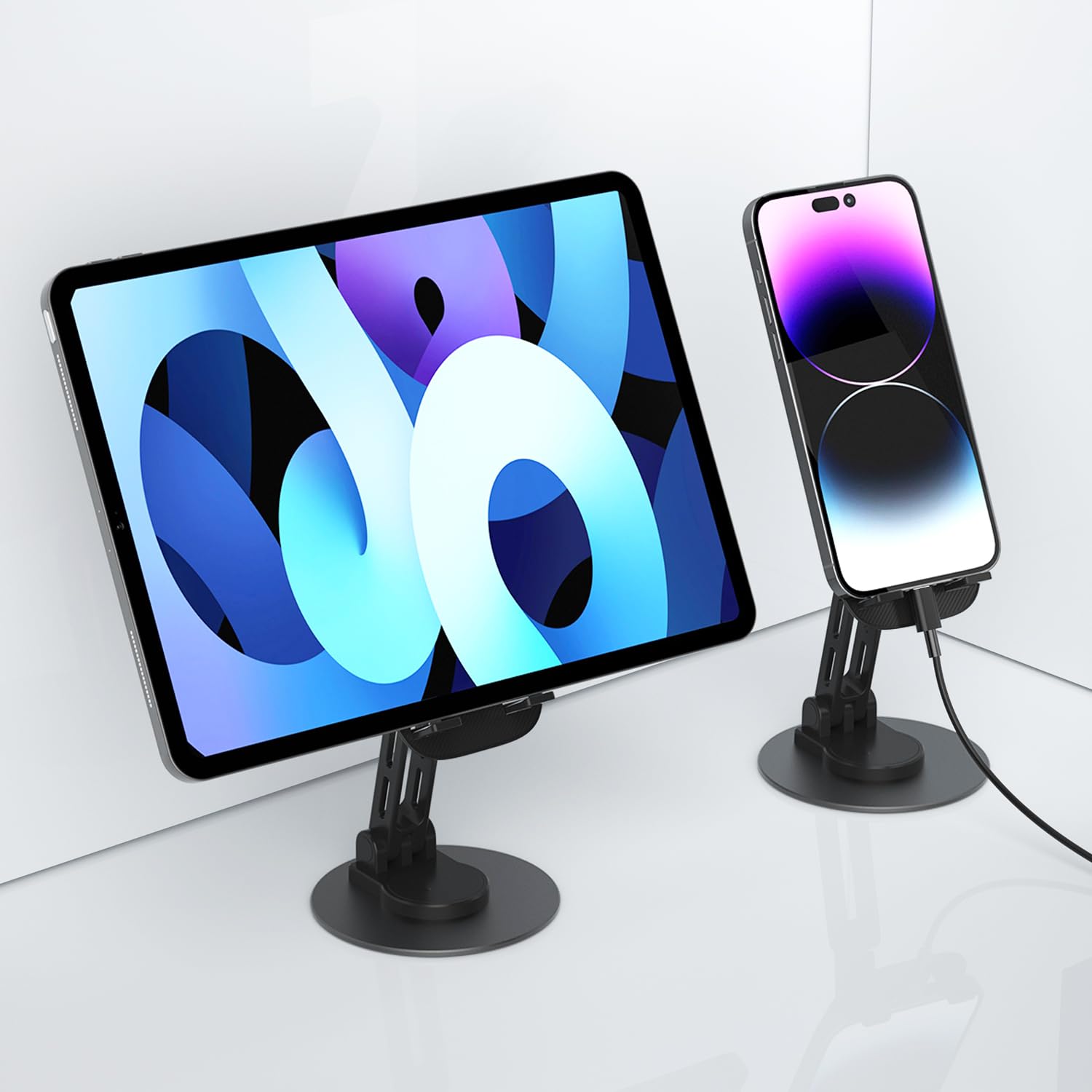 DUDAO F17S iPad & Mobile Holder Stand, Adjustable Angle Height Phone Stand for Desk Foldable Anti-Slip Tablet Stand Compact Design Compatible with All Mobile Phones, iPad, Tablet