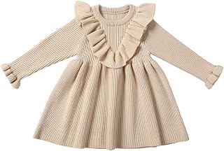 Toddler Baby Girls Dress Knit Sweater Ruffle Long Sleeve Casual Dresses Fall Winter Outfit