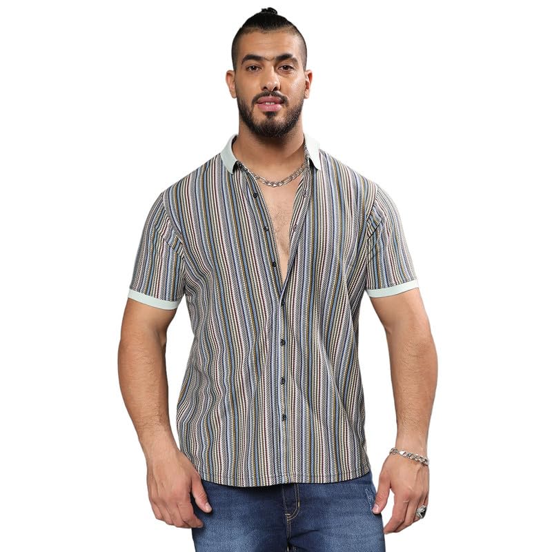 Image of Instafab Plus Men's Shirt for Casual Wear | Spread Collar | Short Sleeve | Button Closure | Plus-Size Fit | Cotton Shirt Crafted with Comfort Fit for Everyday Wear