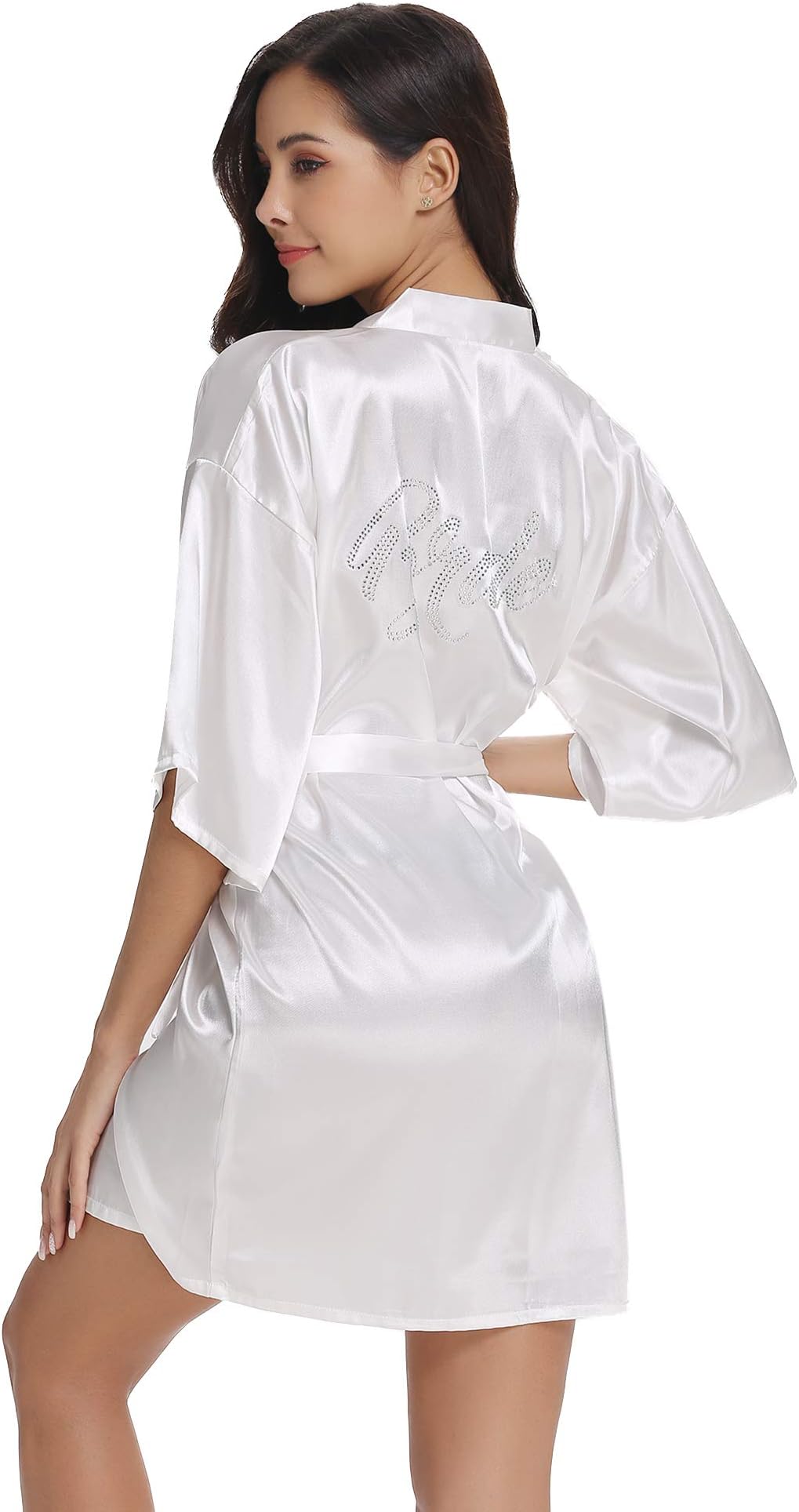 Vlazom Bride Robes Satin Dressing Gown B-champagne for Bridesmaid, L(UK 14-16 )