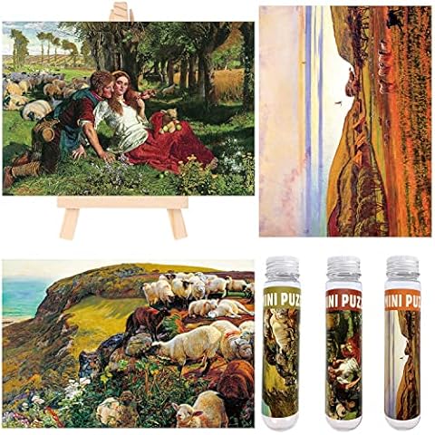 Small Jigsaw Puzzles for Adults 150 Pieces Mini Jigsaw Puzzles Oil Painting by William Holman Hunt Mini Jigsaw Puzzles 6 x 4 Inches,3 Pcs,Mini Easel Included(Sunlight on Sea,English Coasts,Shepherd) Cover