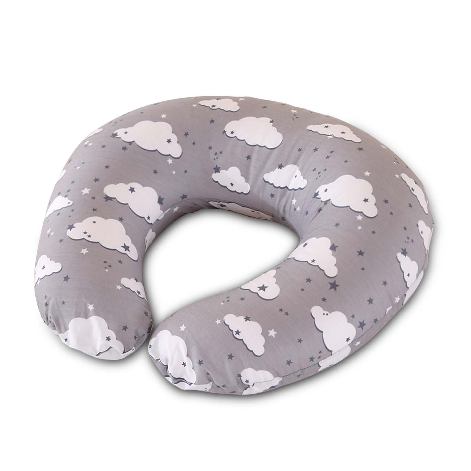 SHANNA Coussin d'allaitement en Coton, Coussin de Grossesse Multifonctionnel pour Maman et Bébé, Remplissage en Fibres, Soutien Ergonomique (Motif 2 Nuages et Étoiles)