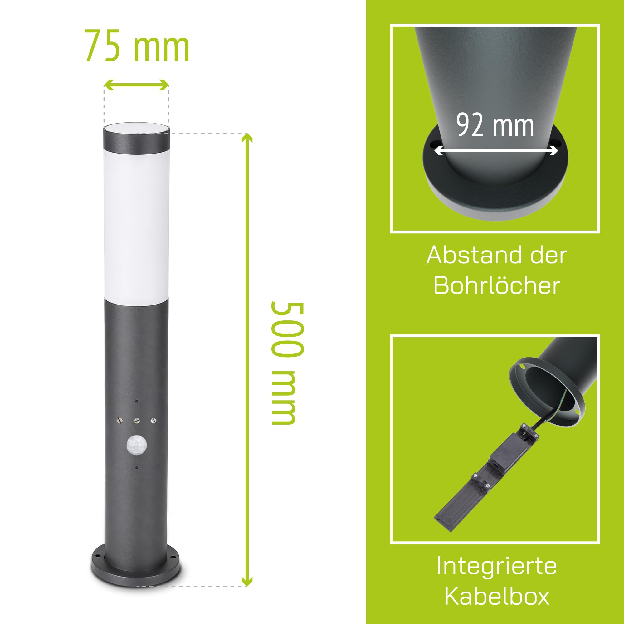 linovum 2x BOSEA-B Wegeleuchte mit Bewegungsmelder anthrazit - Standleuchte für E27 Pollerleuchte 50cm Gartenlampe IP44 Dämmerungssensor