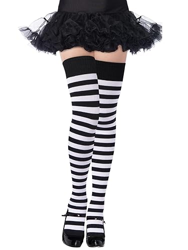 B&W Striped Thigh-High Socks