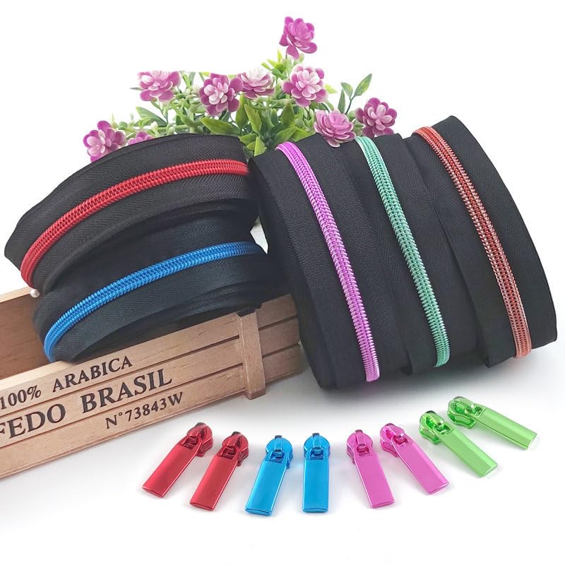 5/10 metros 5# Cinta de cremallera de nailon colorida con deslizadores de cremallera Bolsas Chaqueta de plumas Equipaje Cremalleras Kit de reparación Cierres de costura Accesorios-KY377ZT148-RoseRed