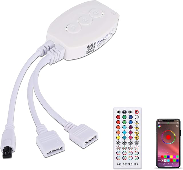 Bluetooth Controller, ALED LIGHT Wireless Bluetooth LED Strip Light Controller with 24 Keys IR Remote Control for RGB Band Lights Smart Phone APP Control Smart Controller for iOS and Android