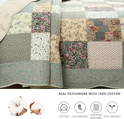 Cozy Line Home Fashions Country Farm Vintage Antique Floral Real Patchwork 100% Cotton Reversible Quilt Bedding Set, Coverlet Bedspread For All Seasons (Cottage, Queen - 3 Piece) #TOP7