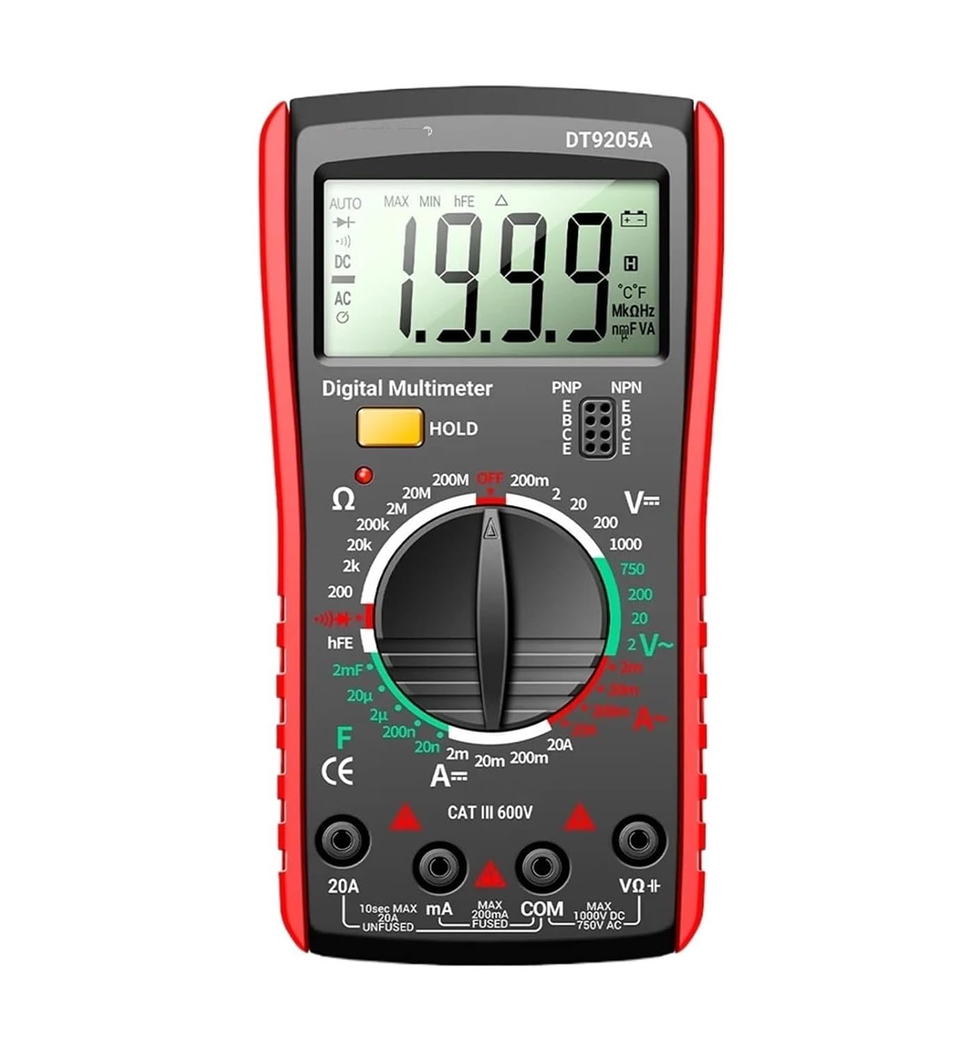 DT9205A Multimeter 1999: Counting Digital Values ​​of AC/DC Current(DT9205A Orange)