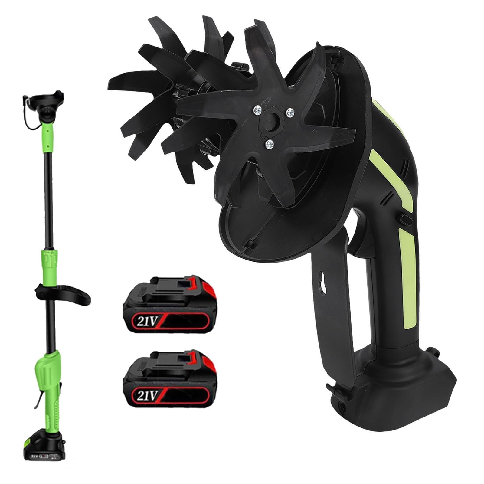 Mini coltivatore a batteria 2 in 1 da 550 W con 2 batterie, 235 giri/min, coltivatore for terreno con larghezza e profondità 4" con asta di prolunga, for aiuole da giardino