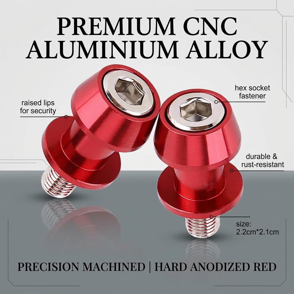 Aramox Swing Arm Stand Screw, 8/10mm CNC Aluminum Alloy Spool Sliders Protector for Motorcycles (8mm-Red)