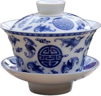 Moyishi Chinese Porcelain Gaiwan Floral Dragon Tradition Sancai Tea Cup Tea Set Best Gift Bat Design