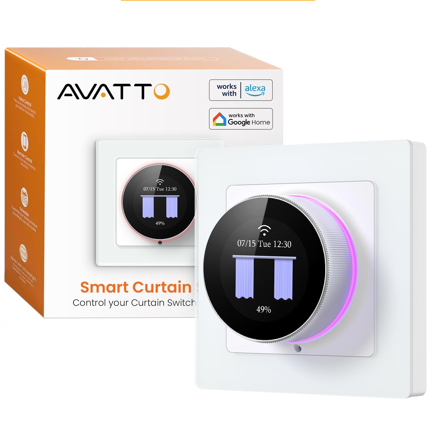 AVATTO Smart Rolladenschalter WLAN 55x55mm mit Prozentfunktion Kompatibel mit Alexa, Google Assistant，Steuerung der Rollläden/Jalousien/Markisen
