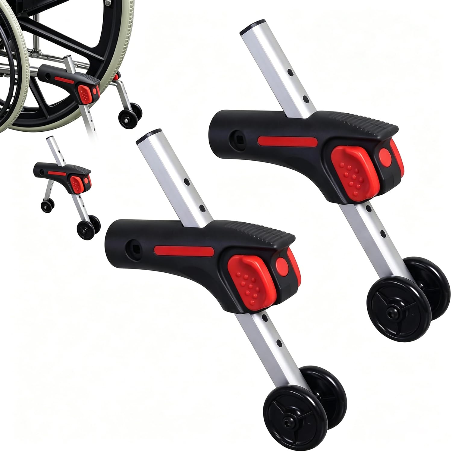 WENGPUREN Wheelchair Anti-Tippers, Rear Anti-Tip Bars with Wheels, Adjustable Height Safety Device, Removable Replacement Accessories for 7/8 Inch Tubing, black 25mm pipe