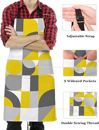 Miniatura 3 de LEOKOTI Yellow Grey Aprons for Women Men with 2 Pockets, Middle Century Modern Geometric Abstract Art Waterproof Kitchen Aprons Adjustable Chef