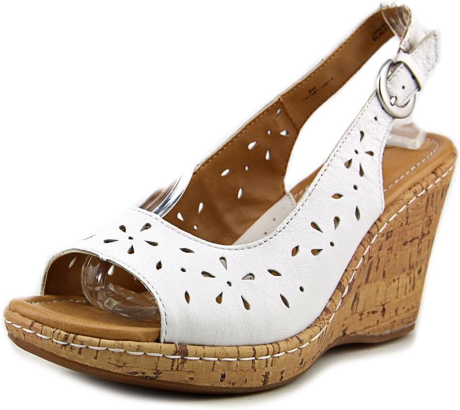 BOC Born Concept Kacee White Leather Wedge Sandals Women Size 10 M