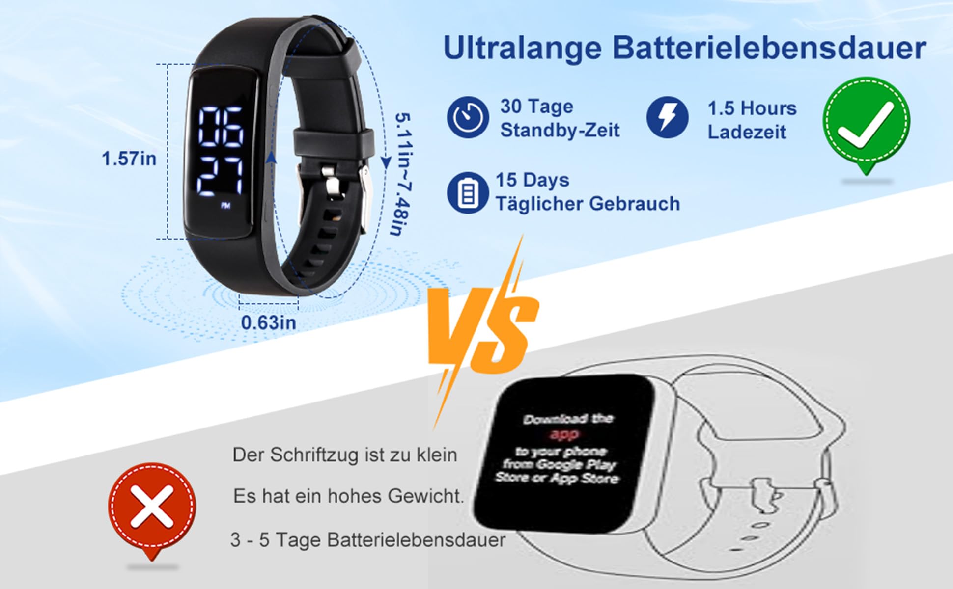 Montre de Fitness étanche IP68 pour Adulte, Enfant, Homme, Femme, Sauna, Natation, sans Application, sans Bluetooth