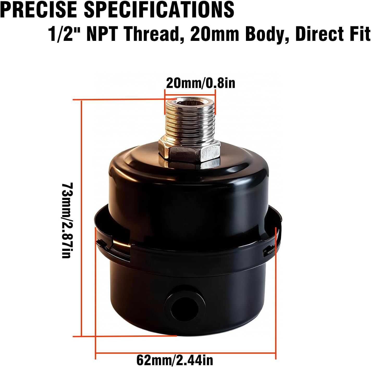 Air Compressor Silencer Filter - 1/2" Thread Metal Intake Filter Sound Muffler Replacement Part, 20mm Metal Air Compressor Filter Noise Muffler