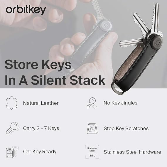 Orbitkey Leather Key Organizer + Bottle Opener - Charcoal with Grey Stitching