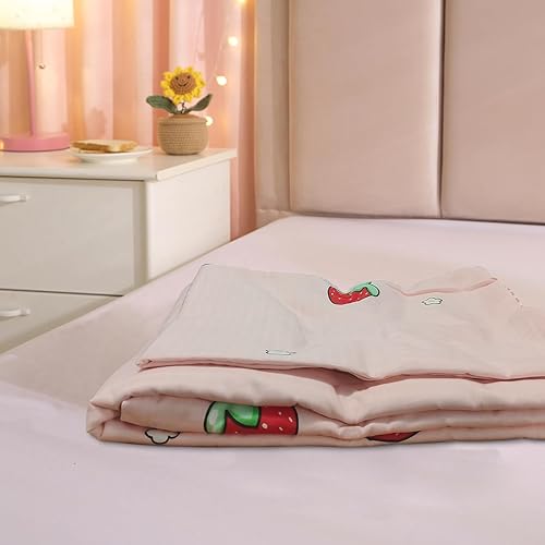 Miniatura 6 de DREAMINGO Juego de funda de edredón de fresa para niñas, juego de ropa de cama de algodón kawaii, decoración de habitación, estilo japonés, para