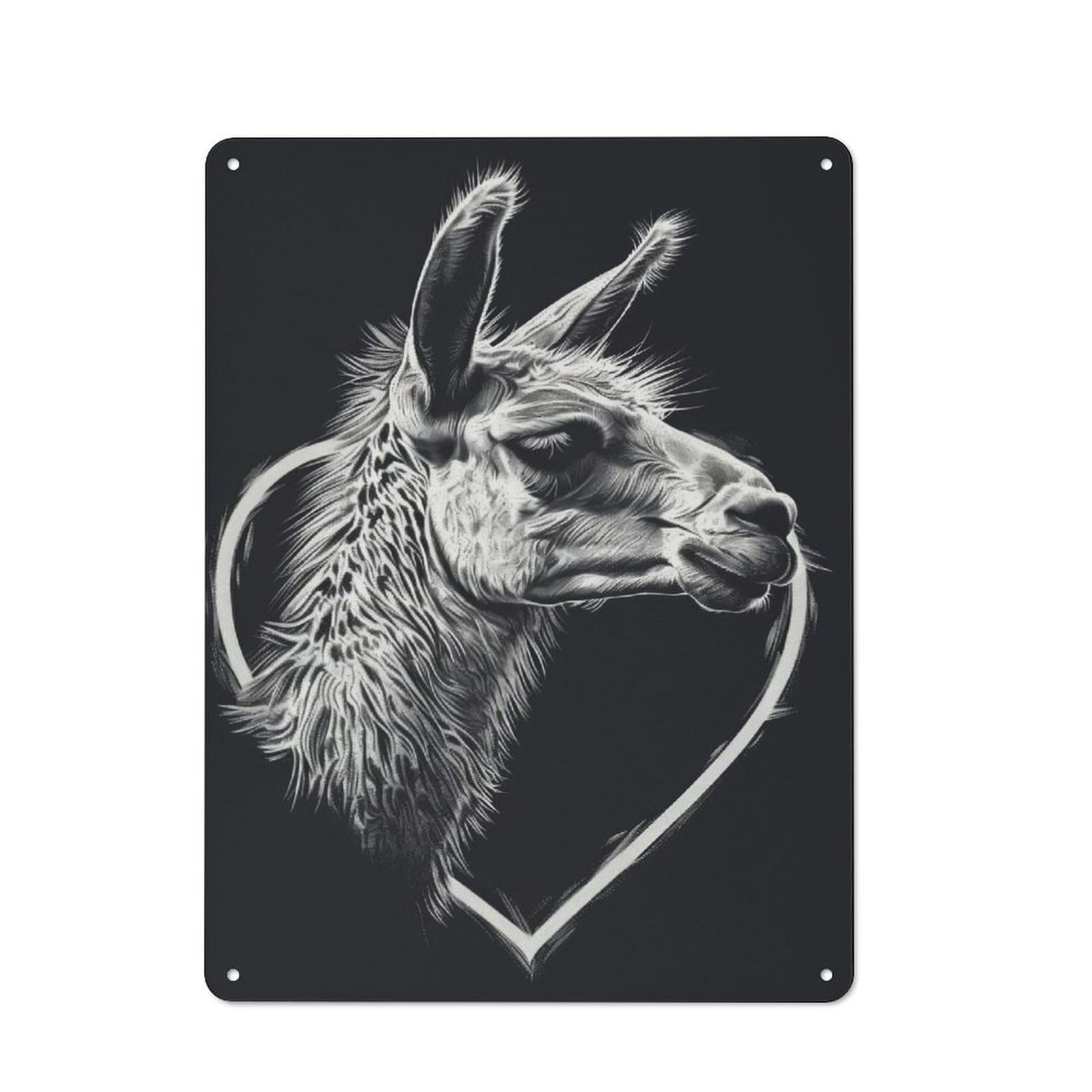 Junmoney Llama Heart Metal Sign 40X30cm With For Hallway Wall, Retro Decor, Suited To New Home Decorators
