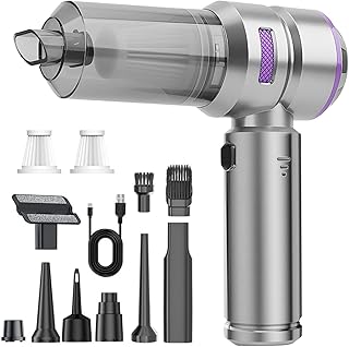 Aspirador de Mano 4en1,22000Pa Mini Soplador de Polvo Eléctrico con Motor Sin Escobillas,3 Velocidades Aspirador Coche 6000mAh,Pulverizador de Aire comprimido,para Uso en la Oficina,el hogar