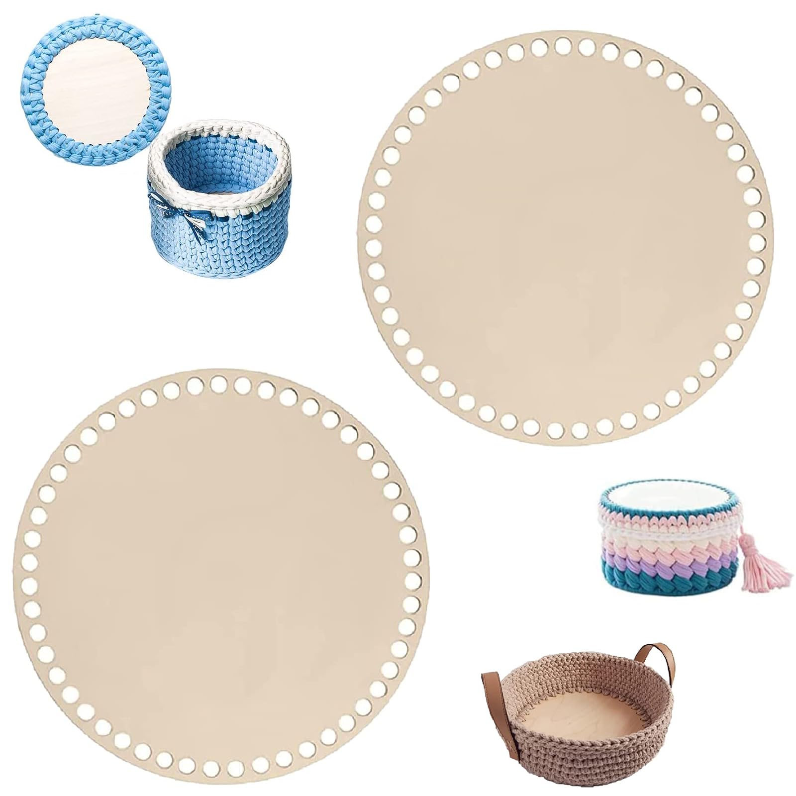 Lot De 2 Bases En Bois Naturel à Crocheter - Base En Bois Naturel - Base En Bois - Base En Bois - Rondes - Pour Bricolage Et Décoration D'intérieur