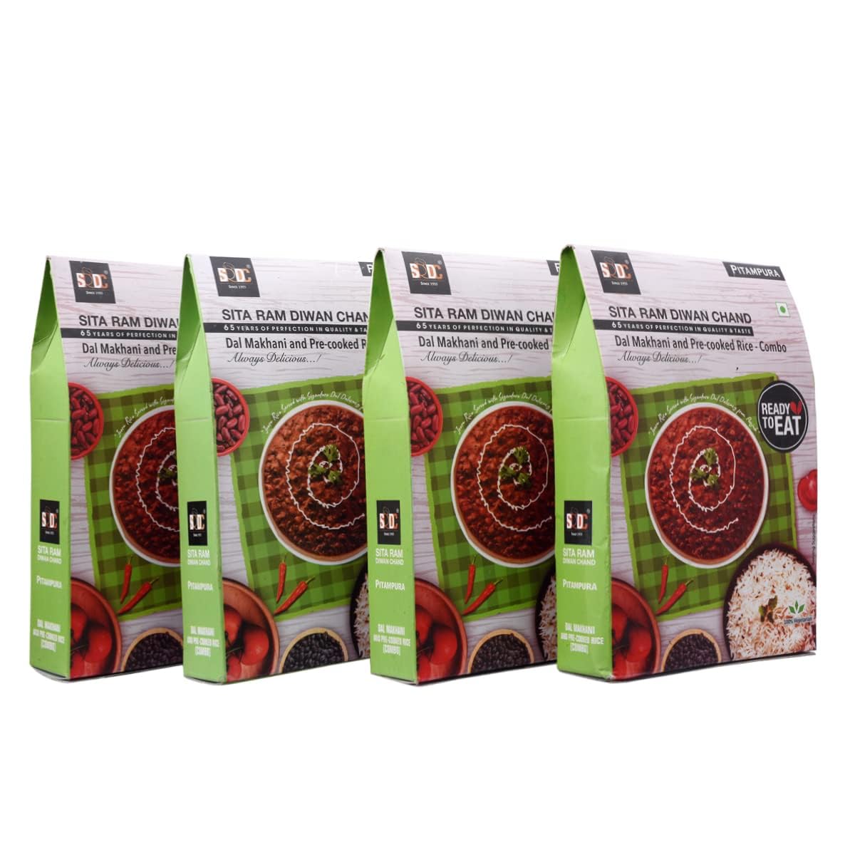 Sita Ram Diwan Chand Ready To Eat Dal Makhani and Rice 300 Gram each | No Preservatives | No Artificial Flavors | 100% Natural Ingredients & Vegetarian | Tasty Snacks - Pack of 4