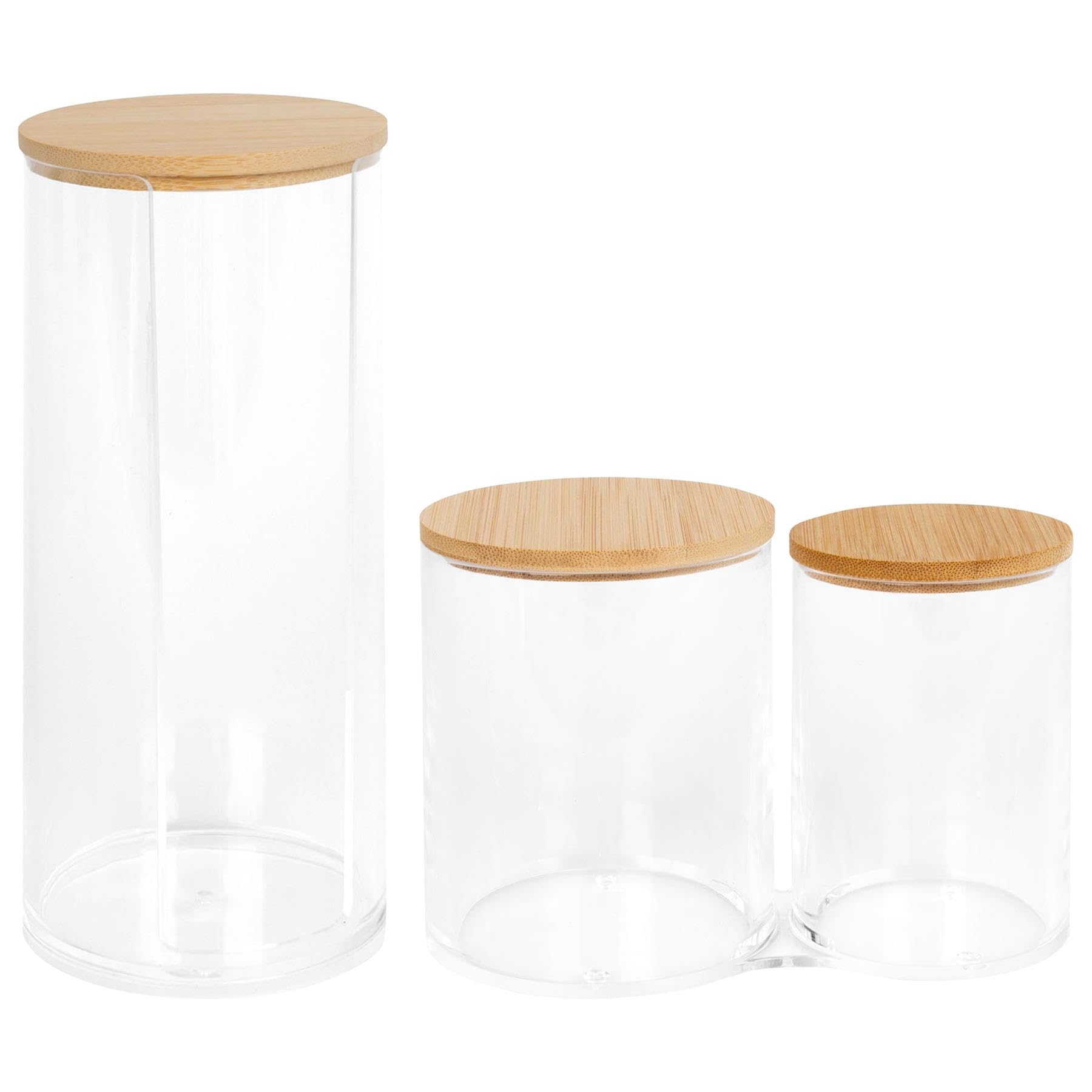 Pot coton-tige et disque démaquillant réutilisable en plastique et bambou x2