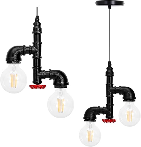 Miniatura 3 de Kawell Lámparas colgantes vintage, lámpara de techo industrial retro, lámpara de techo creativa de tubería de agua, lámparas colgantes Art Deco
