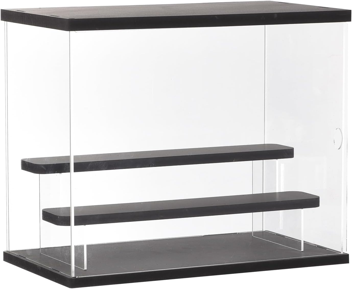 MECCANIXITY Clear Acrylic Display Case with LED Light 2 Tier Dustproof Showcase Assemble Cube Display Boxes Stand for Collectibles, Action Figures (12.6x7.09x10.43) Black