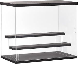 sourcing map Clear Acrylic Display Case with LED Light 2 Tier Dustproof Showcase Assemble Cube Display Boxes Stand for Collectibles, Action Figures (12.6x7.09x10.43)Black