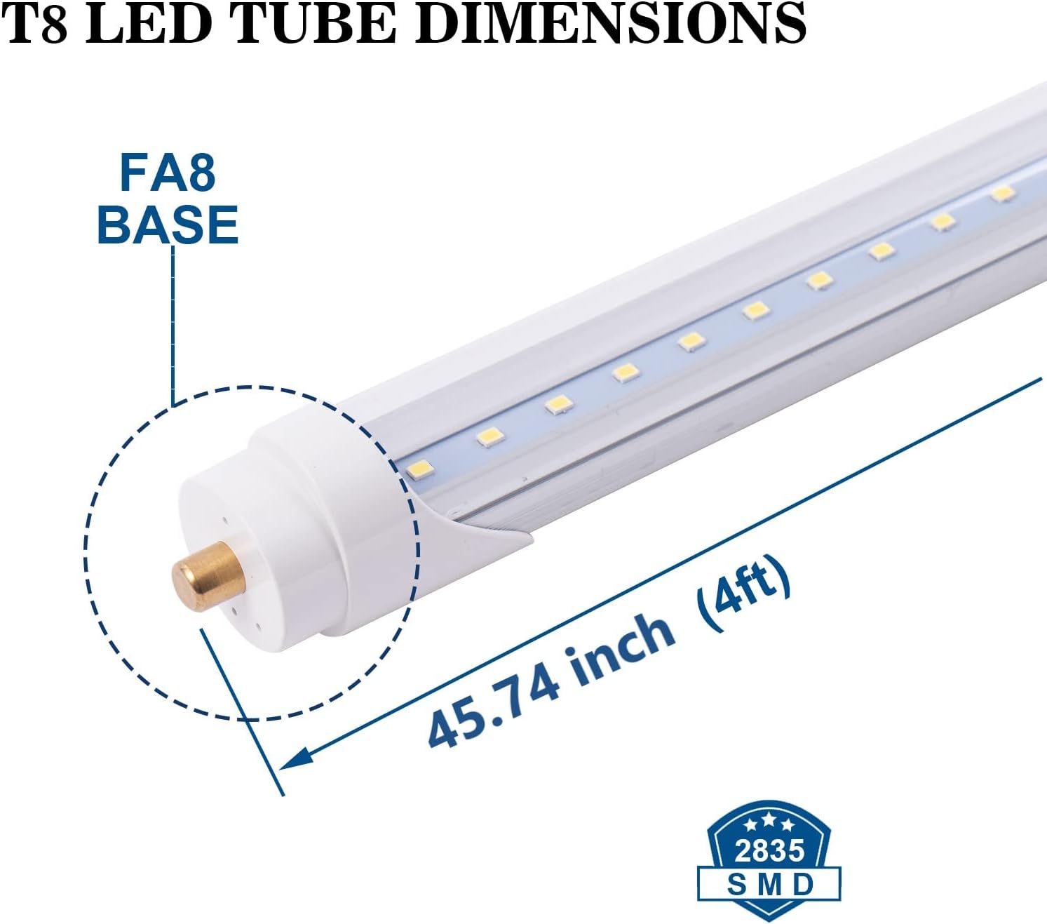6 Pack 4ft 24w T8 LED Tube Light Shop Light White Daylight 6000k T8 LED Bulbs Ballast Bypass FA8 Base Single pin 4 Foot Clear Cover Fluorescent Tube lamp Replacement AC100-277V
